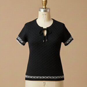 Vintage black white knit short sleeve women's sweater cottagecore feminine sz XS